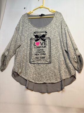 Style & Co. Grey Layered Tunic Sweatshirt with Pink Heart Graphic size 3x